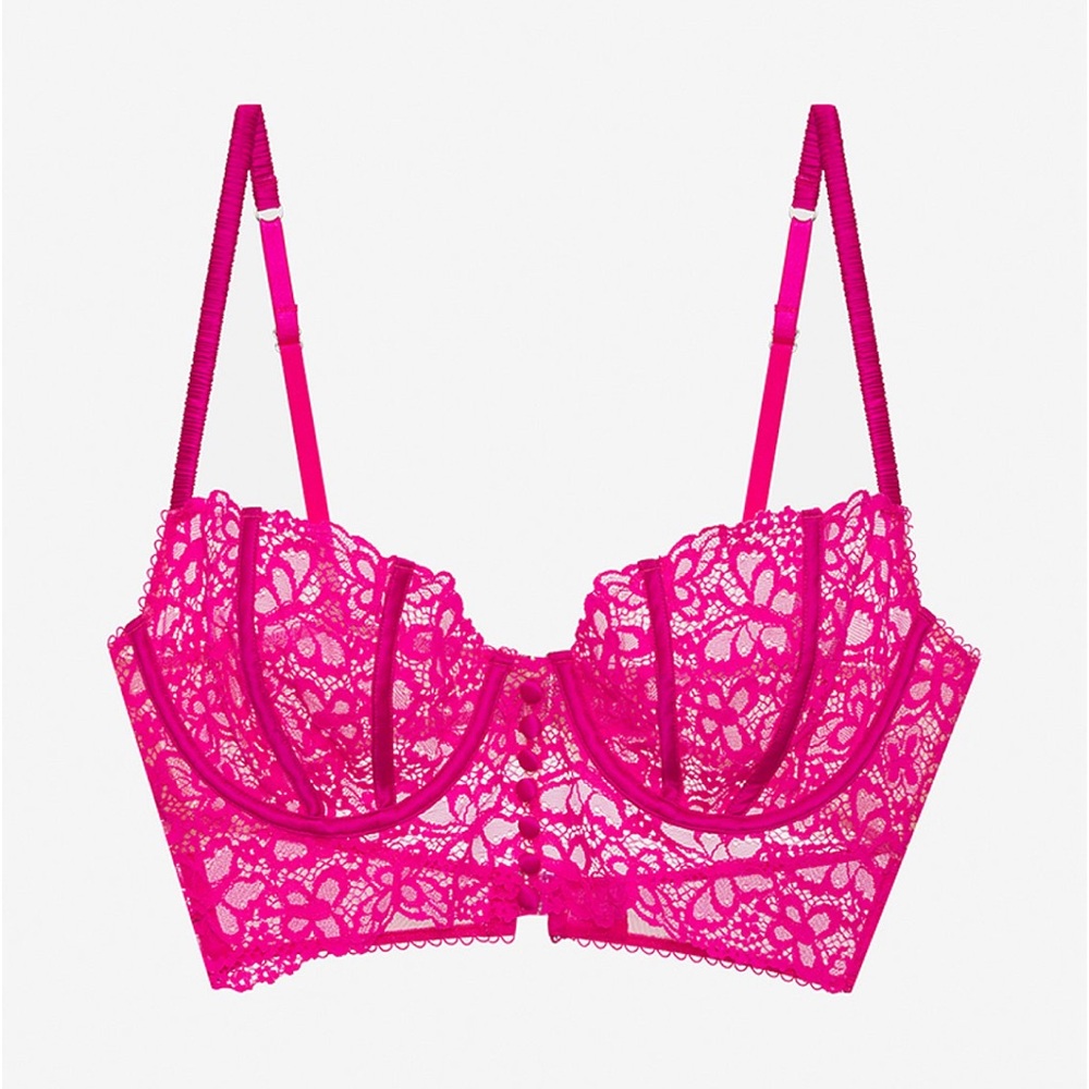 Victoria’s Secret For Love and Lemons Butterfly Lace Underwire Bra Hot Pink 36D